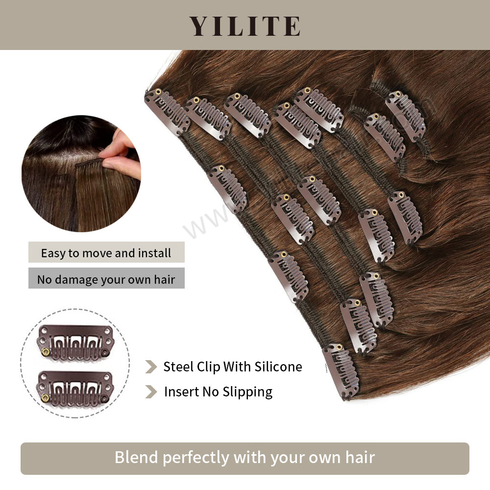 Realmhair Clip In Hair Extensions Human Hair Invisible Natural Remy Human Hair (#6 Chestnut Brown)