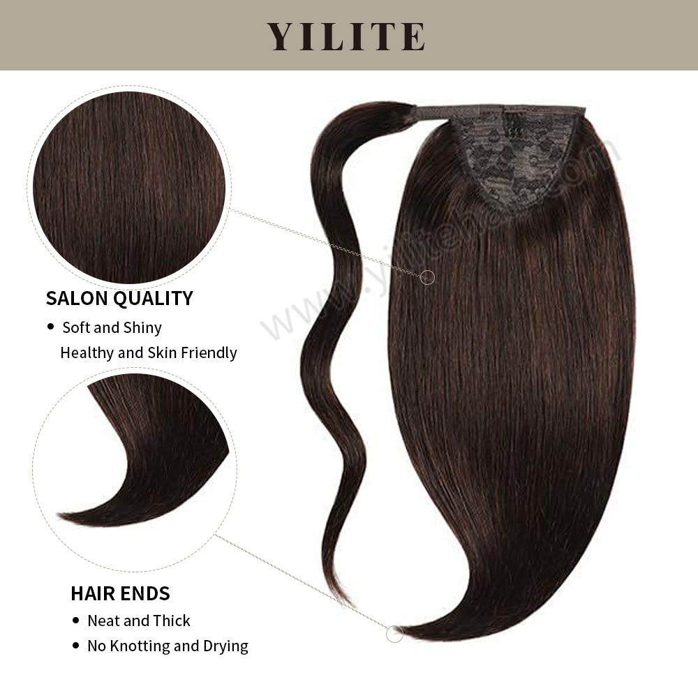 Realmhair clip-in ponytail extension with salon quality and thick ends (#2 Darkest Brown)