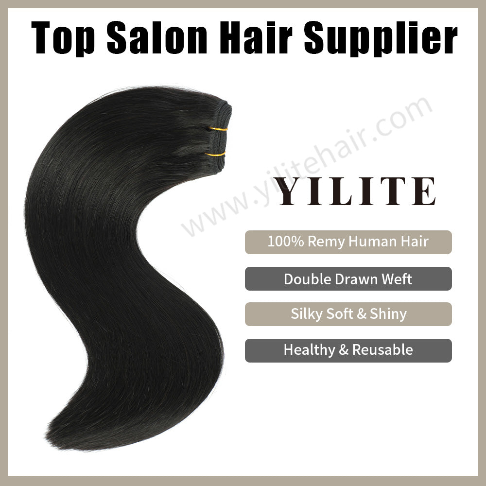 Realmhair 100% virgin human hair weft - silky, shiny & reusable double drawn hair extensions (#1B)