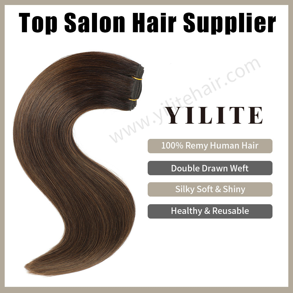 Realmhair 100% virgin human hair weft - silky, shiny & reusable double drawn hair extensions (#P2/6/T2)