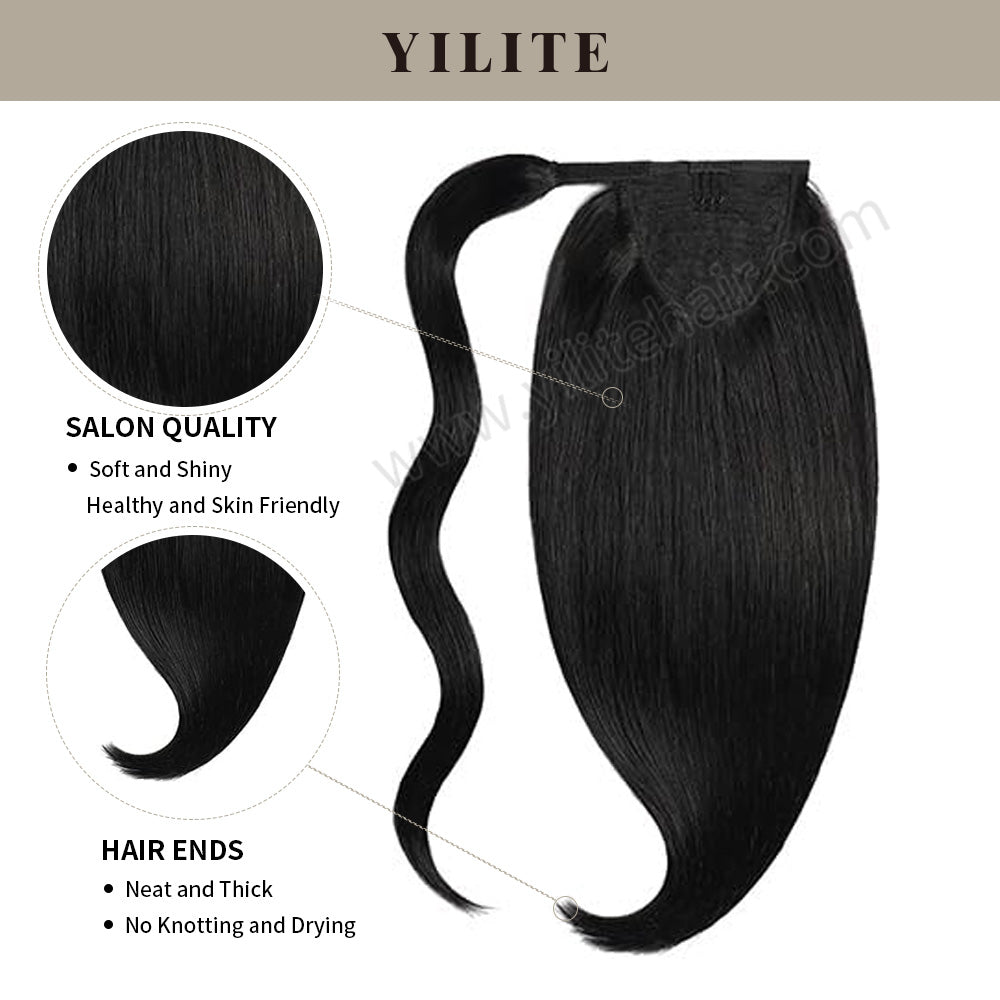 Realmhair clip-in ponytail extension with salon quality and thick ends (#1 Jet Black)