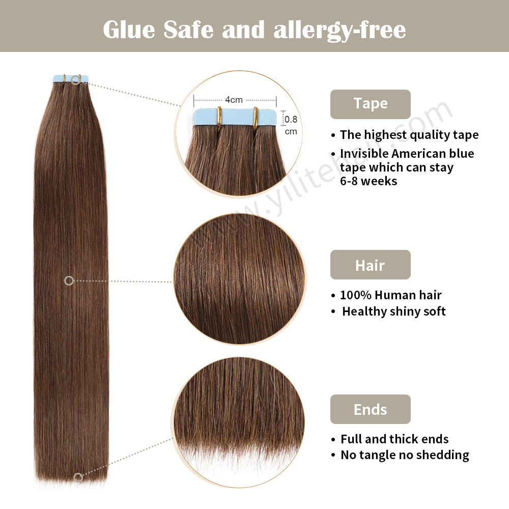 Realmhair Tape In Hair Extensions Tape Ins Invisible Natural Remy Human Hair (#4 Dark Brown)-Realmhairhair