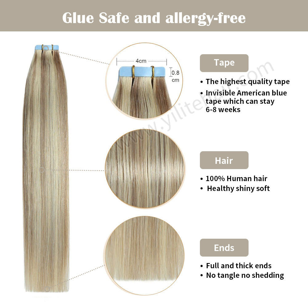 Realmhair Tape In Hair Extensions Tape Ins Invisible Natural Remy Human Hair (#P18/613)-Realmhairhair