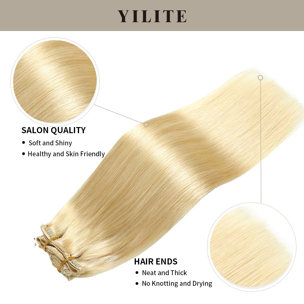 Realmhair Clip In Hair Extensions Human Hair Invisible Natural Remy Human Hair ( #613 Bleach Blonde)