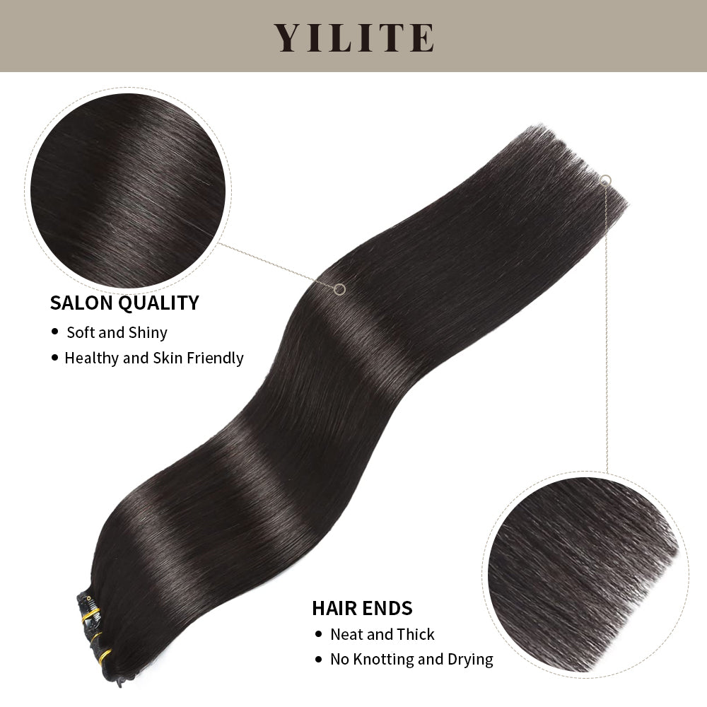 Realmhair clip in hair extensions 8Pcs 18 Clips with salon quality and hair ends (#1B Natural Black)