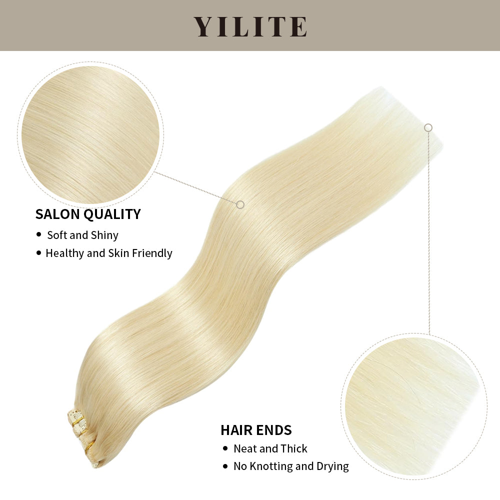 Realmhair clip in hair extensions 8Pcs 18 Clips with salon quality and hair ends (#60 Platinum Blonde)