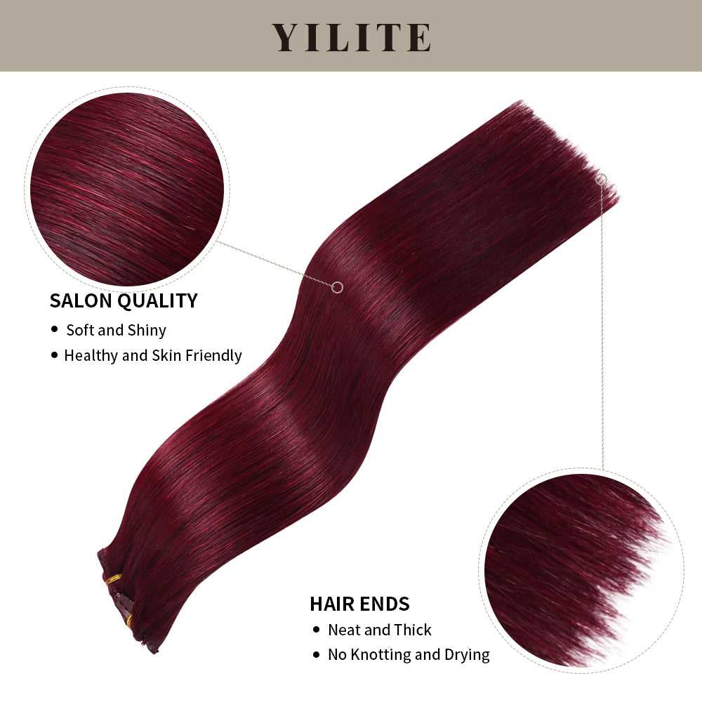 Realmhair clip in hair extensions 8Pcs 18 Clips with salon quality and hair ends (#99J Burgundy)