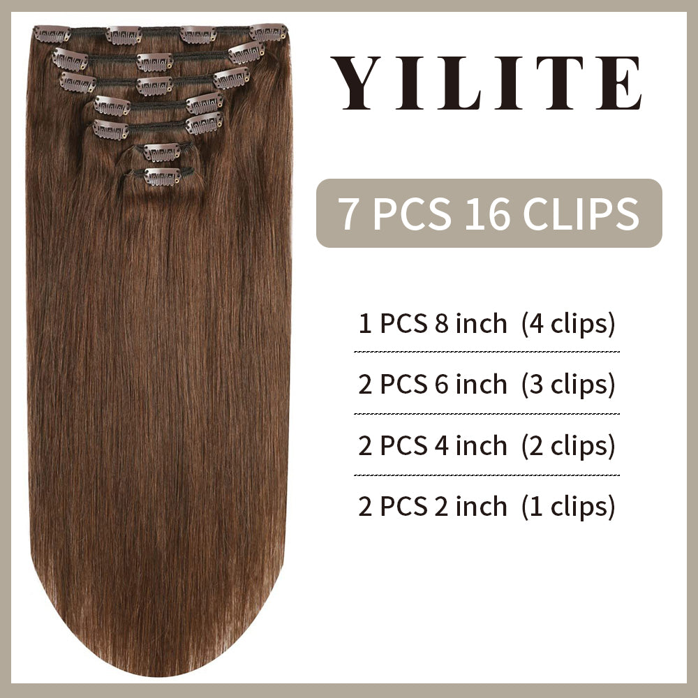 Realmhair Clip In Hair Extensions Human Hair Invisible Natural Remy Human Hair (#6 Chestnut Brown)