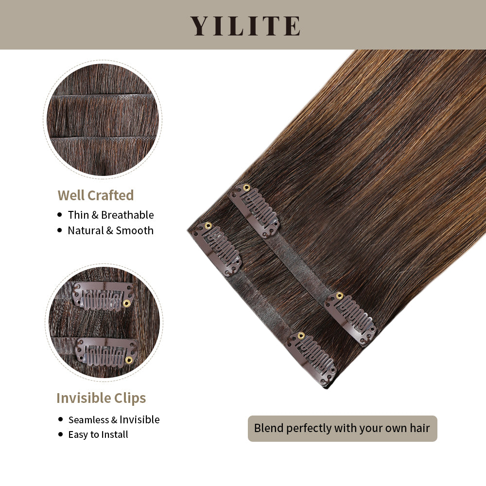 Clip-in hair pads (2 pieces) with front view thumbnail and close-up of clips (#P2/6/T2)