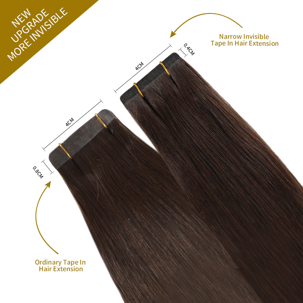 Comparison of narrow tape in hair extensions vs ordinary tape in extensions 20Pcs (#2 Darkest Brown)