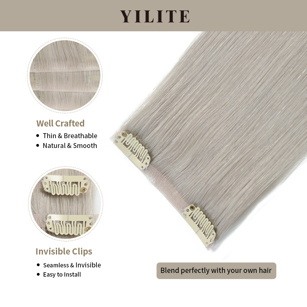 Clip-in hair pads with front view thumbnail and close-up of clips(#Silver)