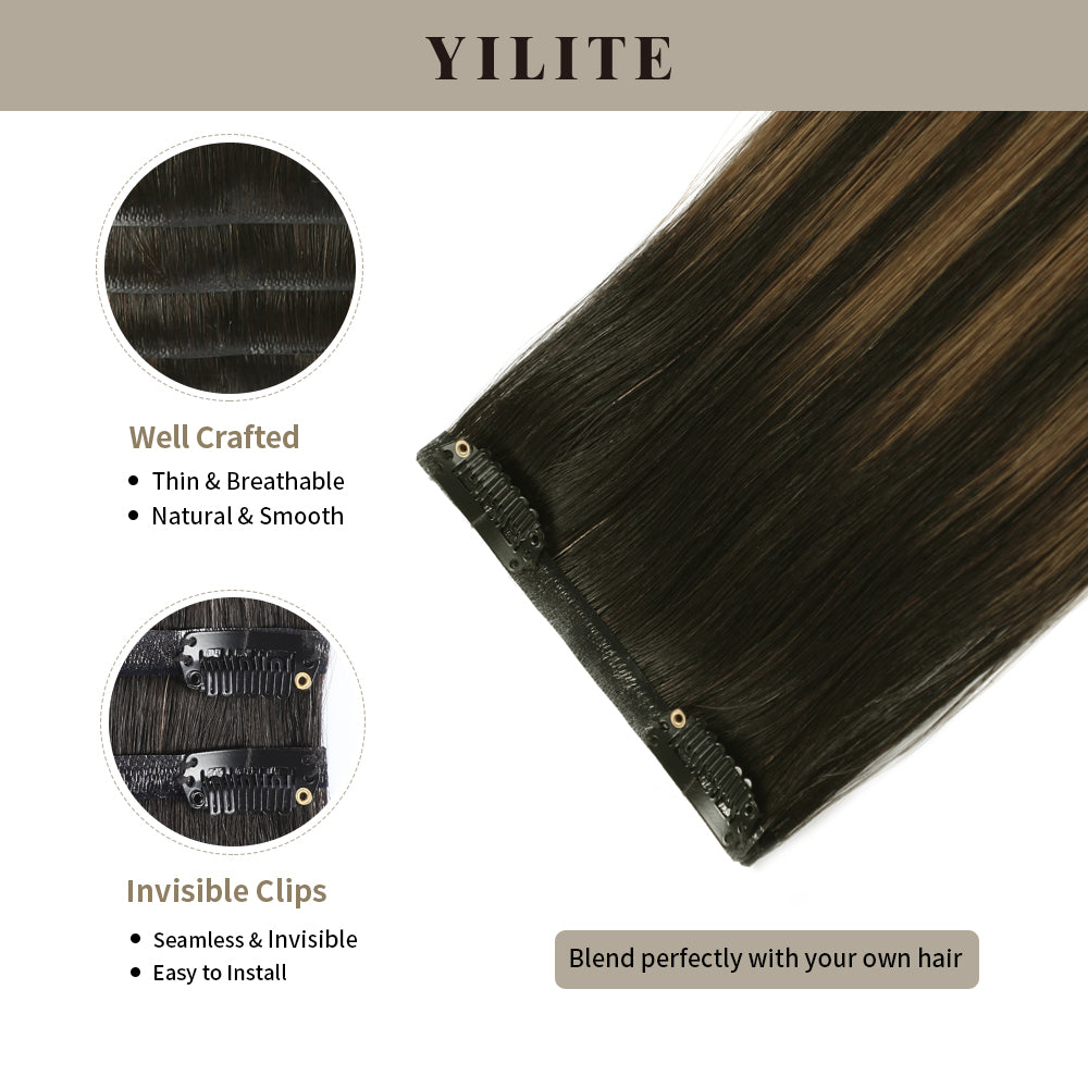Clip-in hair pads with front view thumbnail and close-up of clips (#P1B/6/T1B)