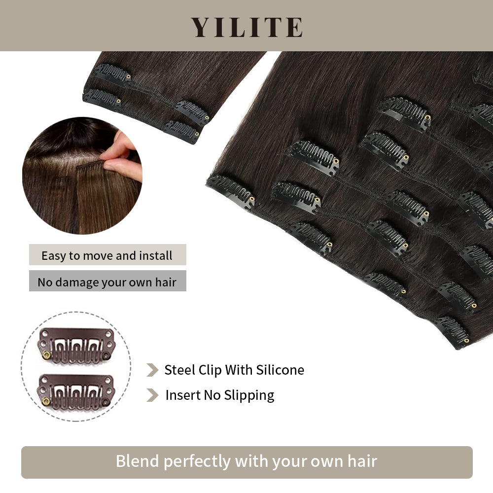 Realmhair Clip In Hair Extensions 9Pcs 20 Clips Invisible Natural Remy Human Hair (#2?Darkest?Brown?)