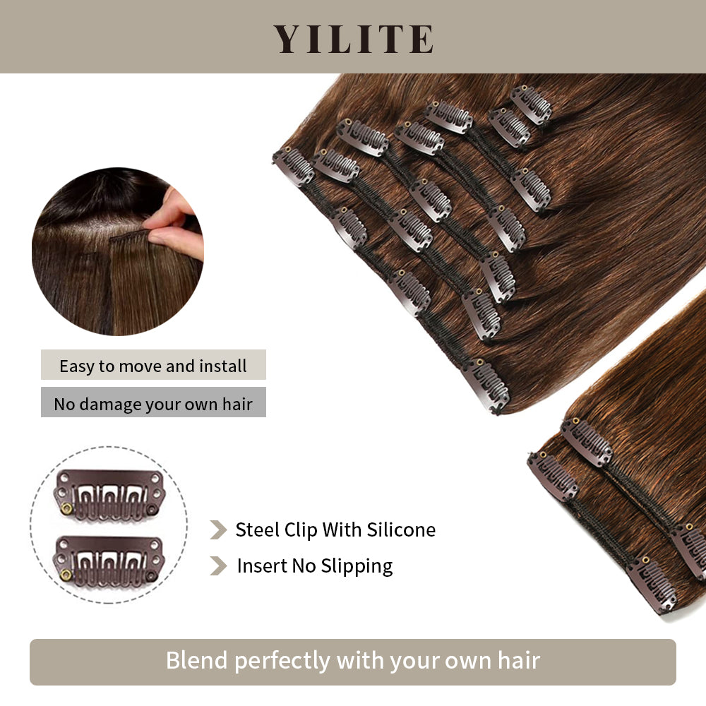 Realmhair Clip In Hair Extensions 9Pcs 20 Clips Invisible Natural Remy Human Hair (#4 Dark Brown)