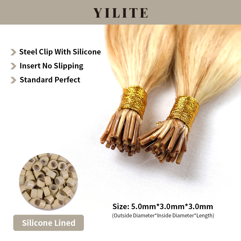 U tip hair extensions shown with silicone-lined beads for illustration (5.0¡Á3.0¡Á3.0mm)(#P27/613?)