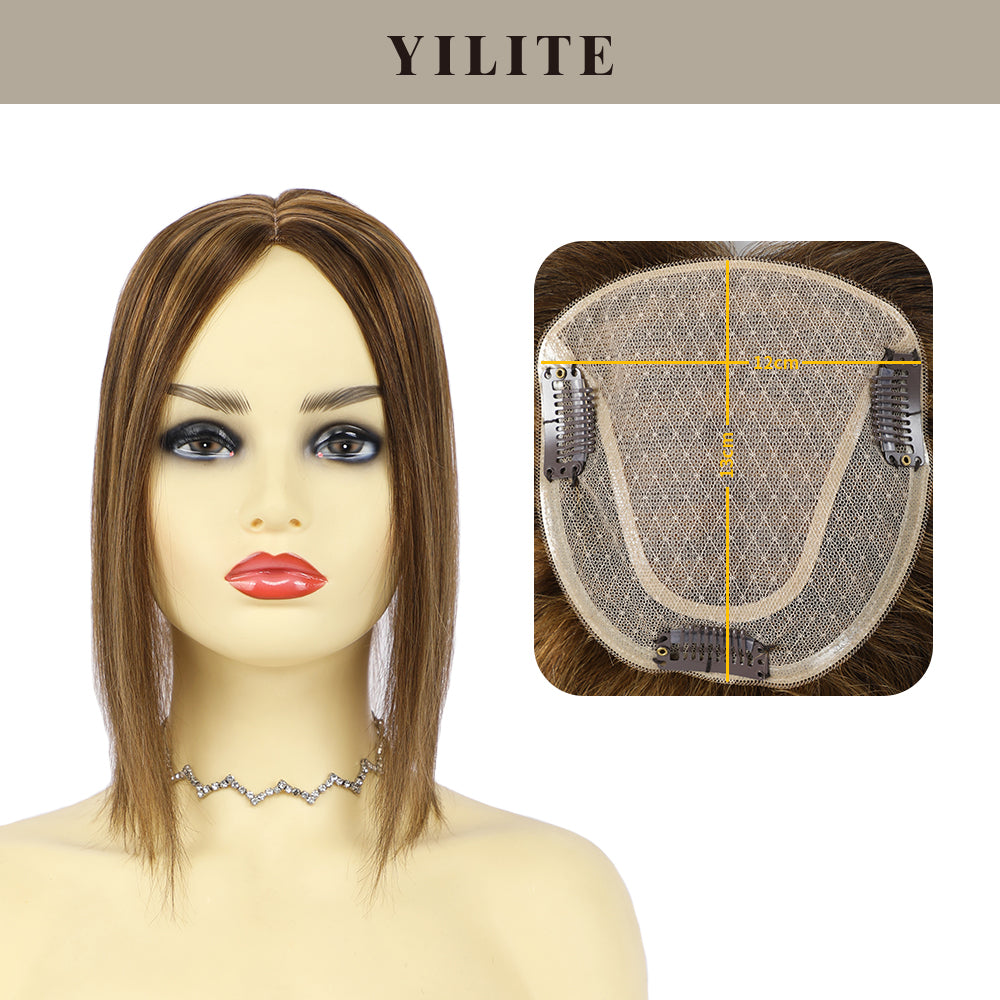Realmhair hair toppers with 12¡Á13 Mono Silk Base (P10/4 Golden Brown Dark Brown)