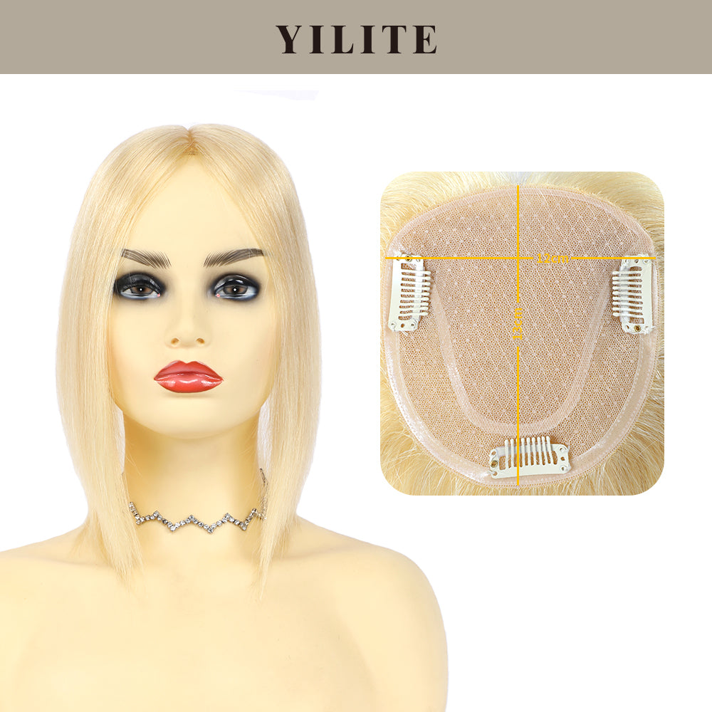 Realmhair hair toppers with 12¡Á13 Mono Silk Base (#613 Bleach Blonde)