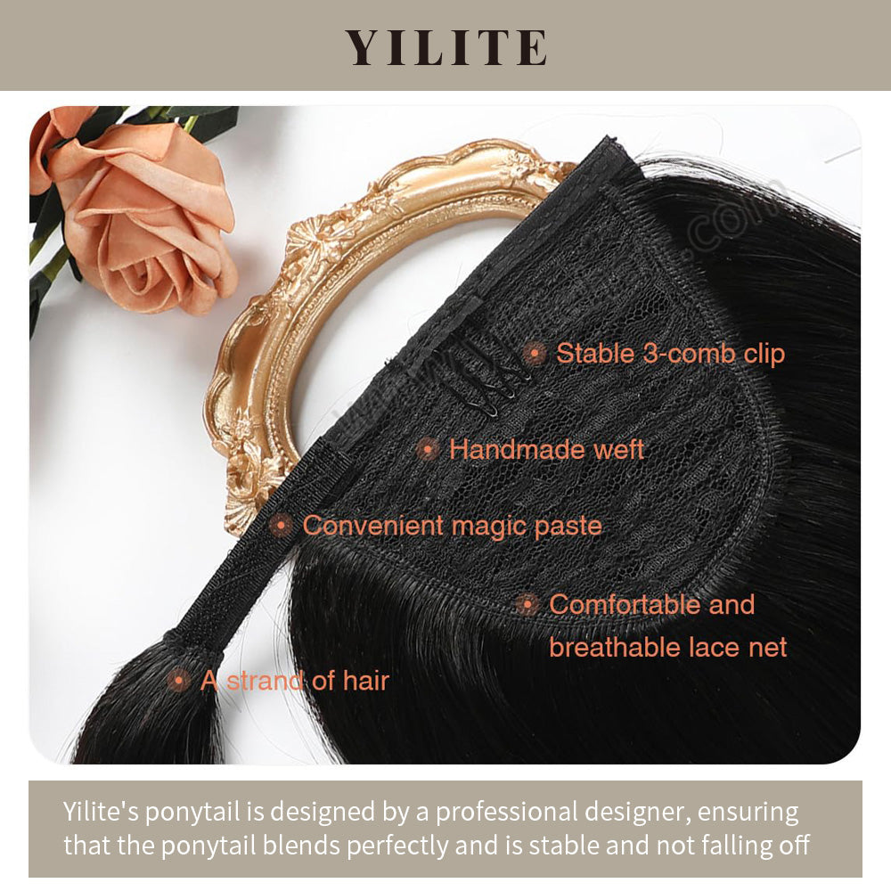 Close-up showing the details of the ponytail extension #1 Jet Black)