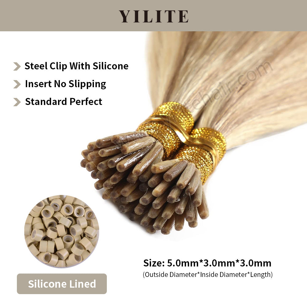 Realmhair I Tip hair extensions shown with silicone-lined beads for illustration (5.0¡Á3.0¡Á3.0mm)