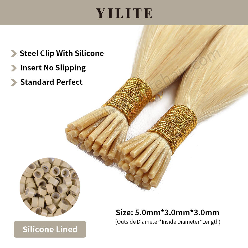 Realmhair #613 I Tip hair extensions shown with silicone-lined beads for illustration (5.0¡Á3.0¡Á3.0mm)