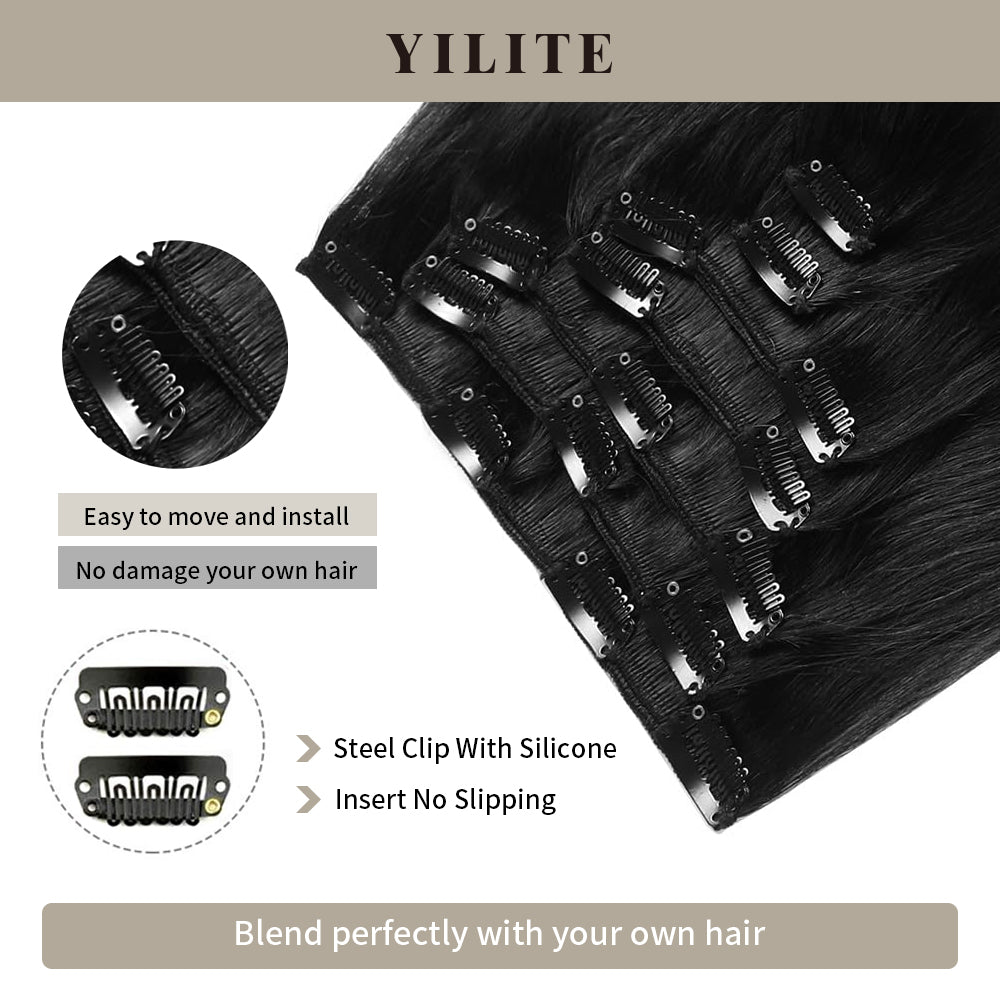 Realmhair Clip In Hair Extensions Human Hair Invisible Natural Remy Human Hair (#1 Jet black)