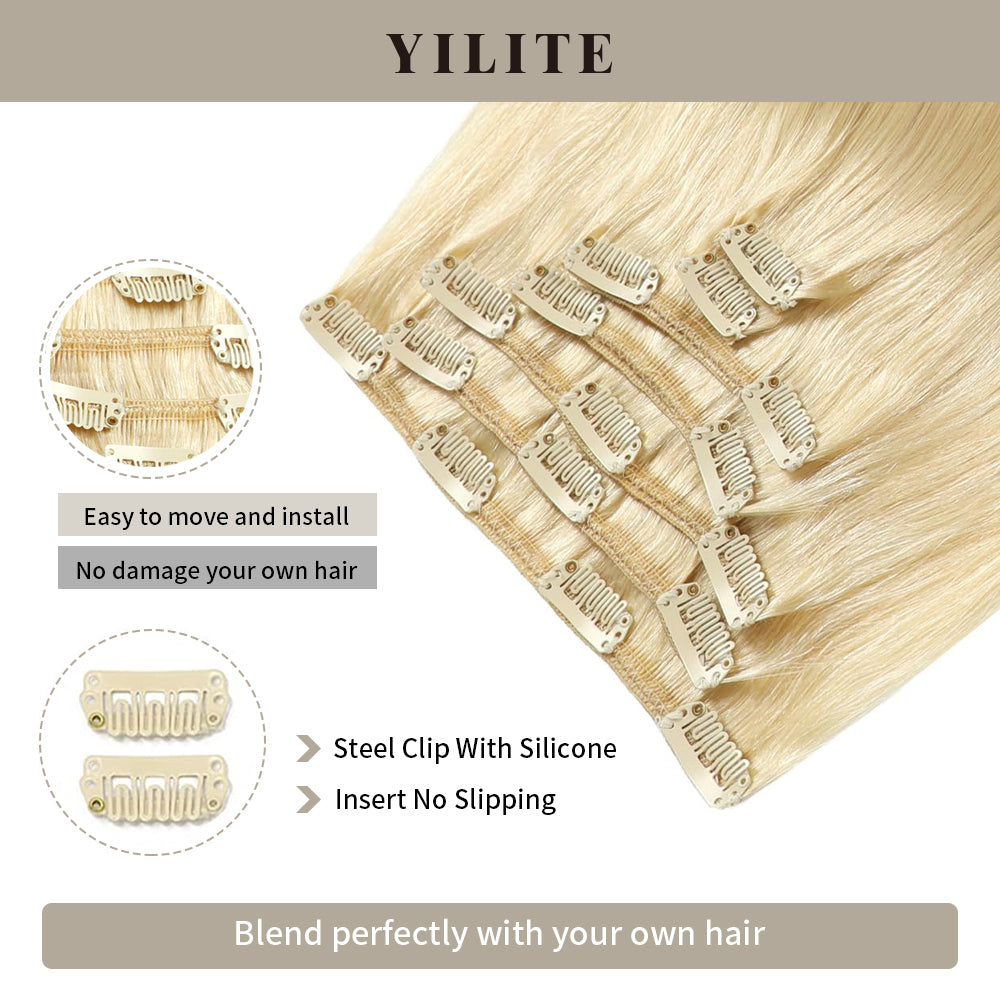 Realmhair Clip In Hair Extensions Human Hair Invisible Natural Remy Human Hair ( #613 Bleach Blonde)