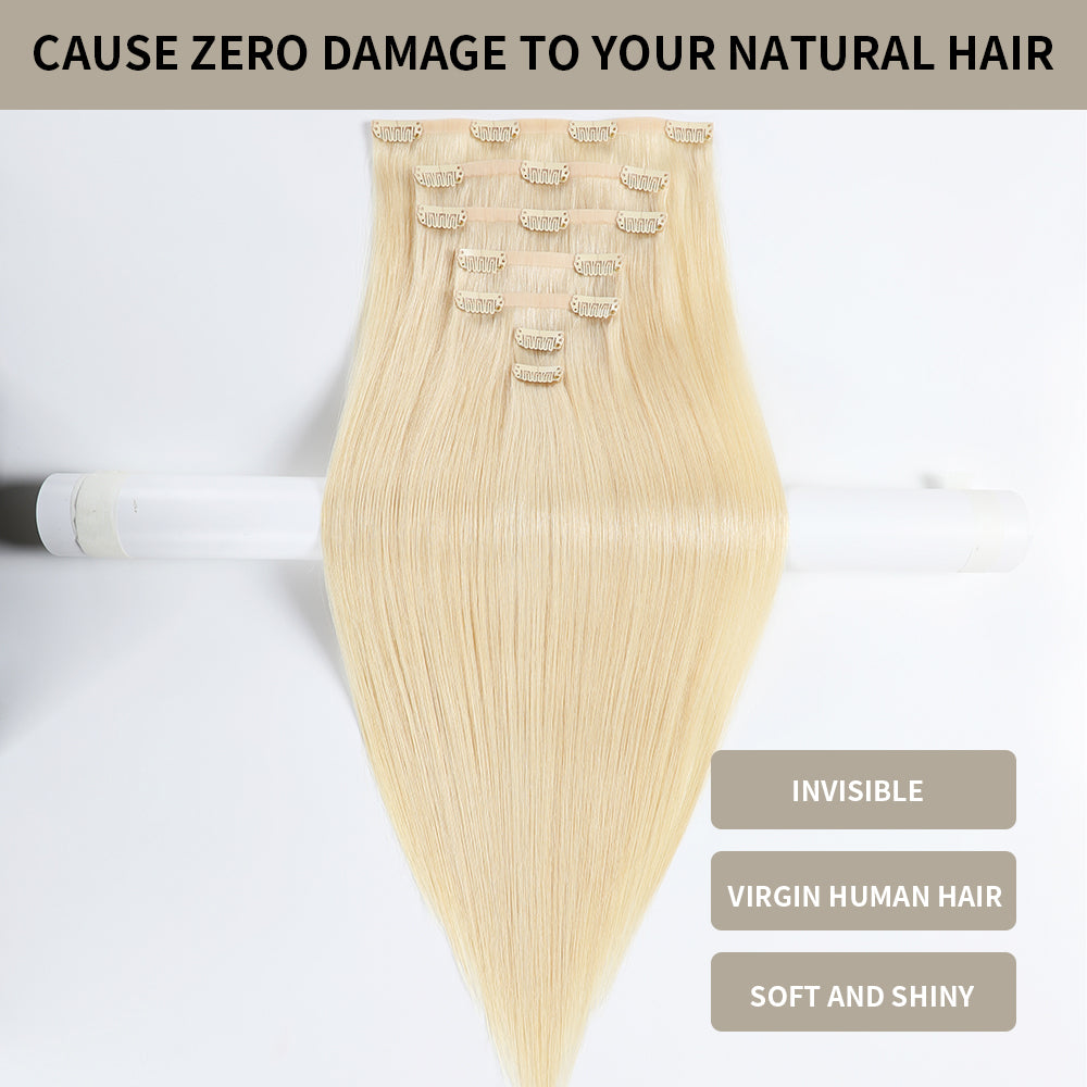 Realmhair Seamless Injected Hand-Tied Invisible Clip-ins 7Pcs 16 Clips Virgin Human Hair (#60)