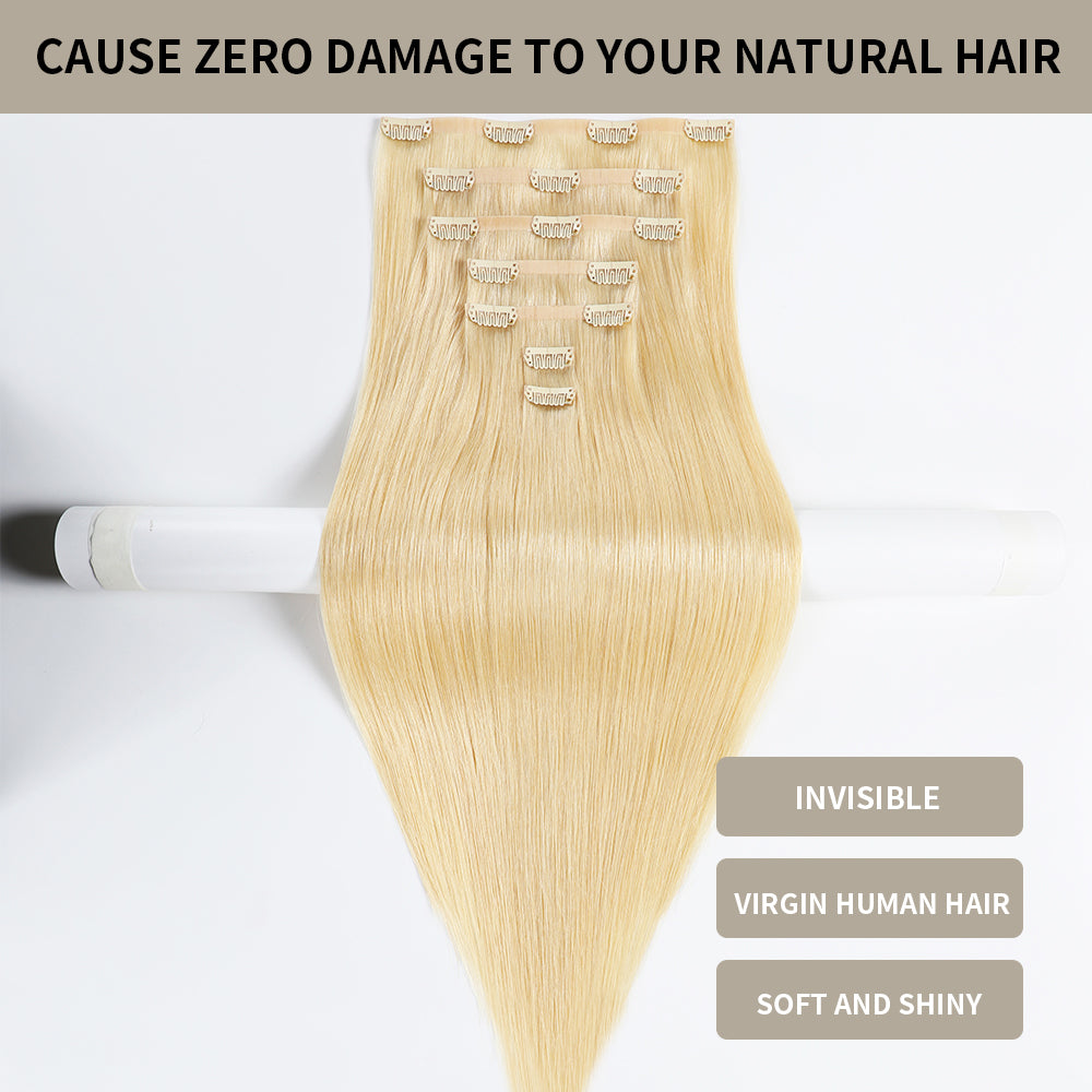Realmhair Seamless Injected Hand-Tied Invisible Clip-ins 7Pcs 16 Clips Virgin Human Hair (#613)