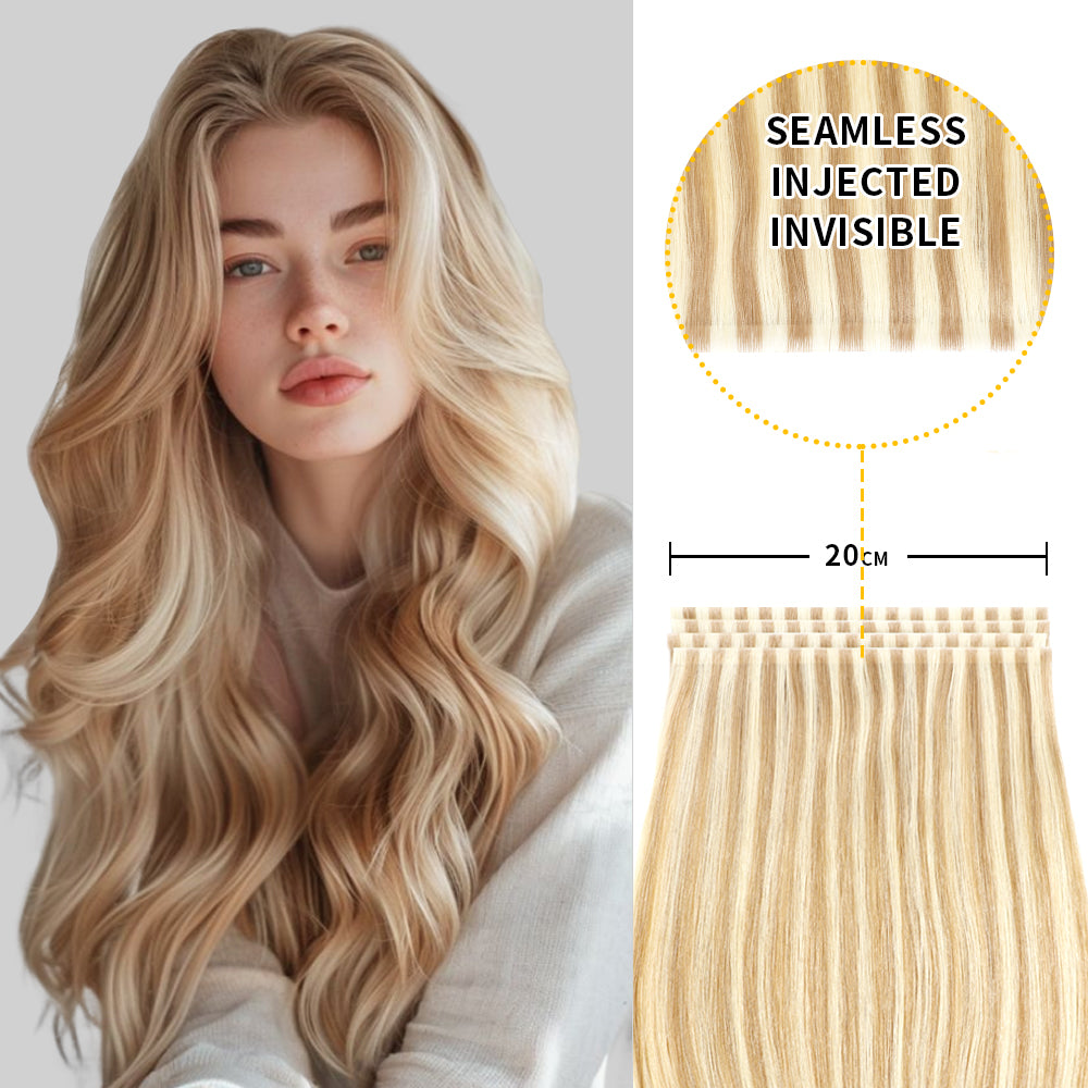 Model showcasing Realmhair 20*0.8cm long invisible tape in hair extension 4Pcs (#P18/613 )