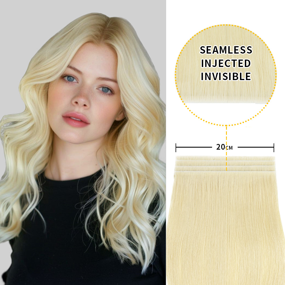 Model showcasing Realmhair 20*0.8cm long invisible tape in hair extension 4Pcs virgin human hair (#60 )