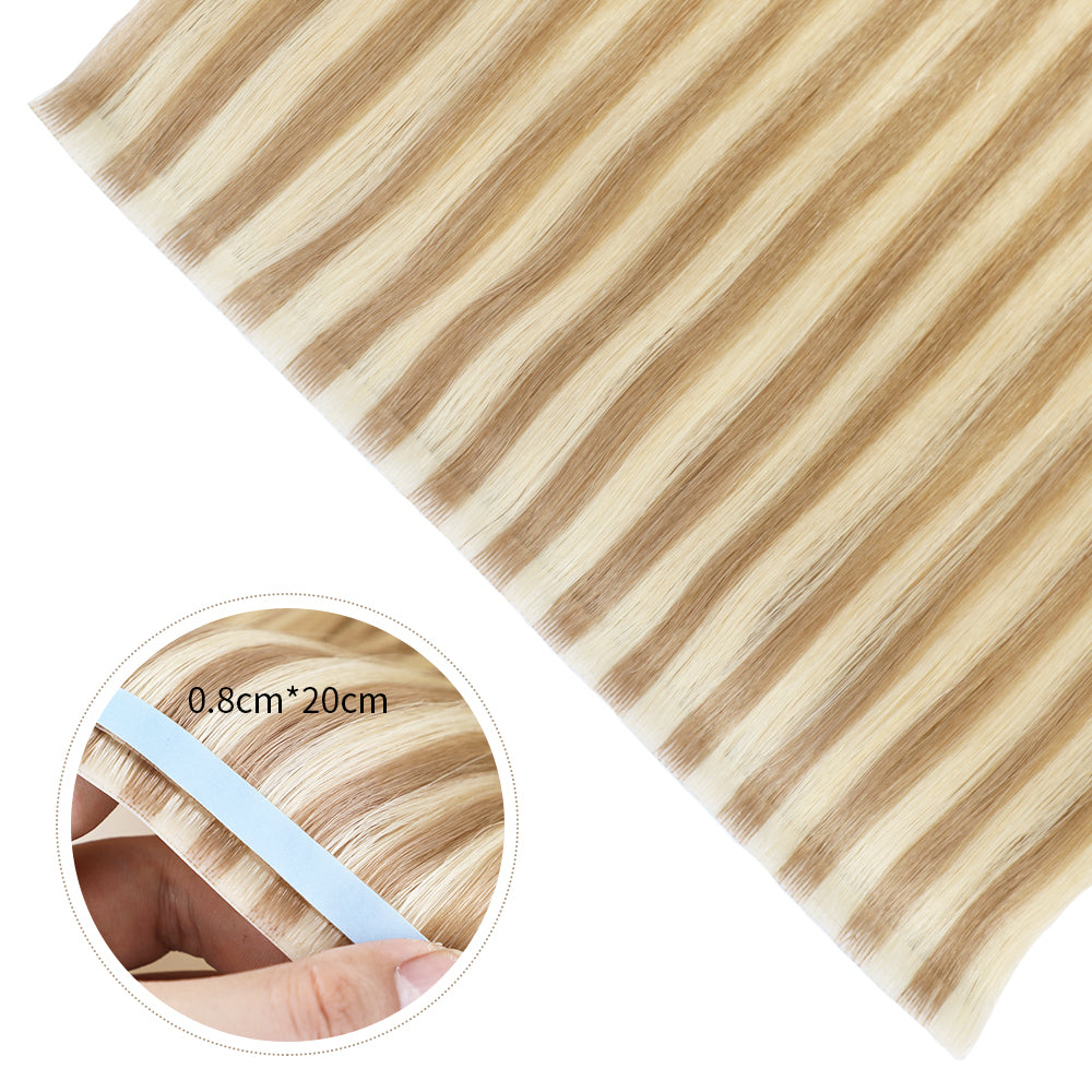 Close-up of Realmhair 20¡Á0.8cm invisible tape-in hair extensions in color #P18/613