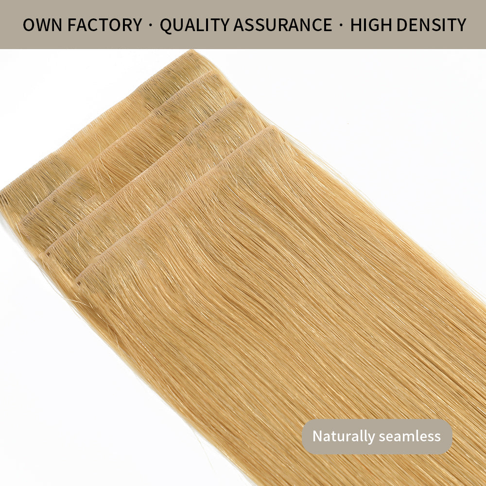 Front view of 4 seamless injected invisible clip in hair extensions (#27)