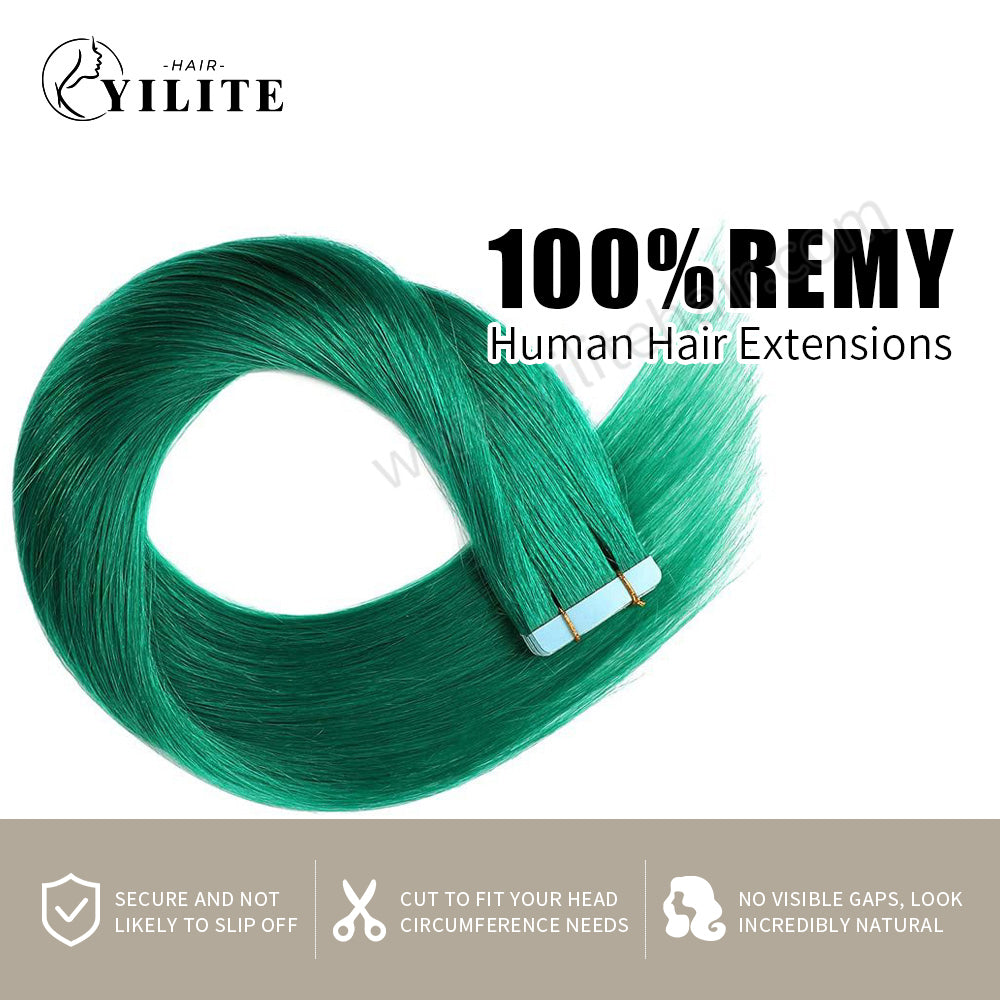 Realmhair Tape In Hair Extensions Tape Ins Invisible Natural Remy Human Hair (#Teal Green)-Realmhairhair