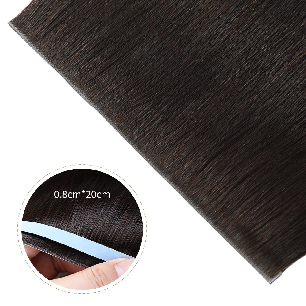 Close-up of Realmhair 20¡Á0.8cm invisible tape-in hair extensions in color #1B