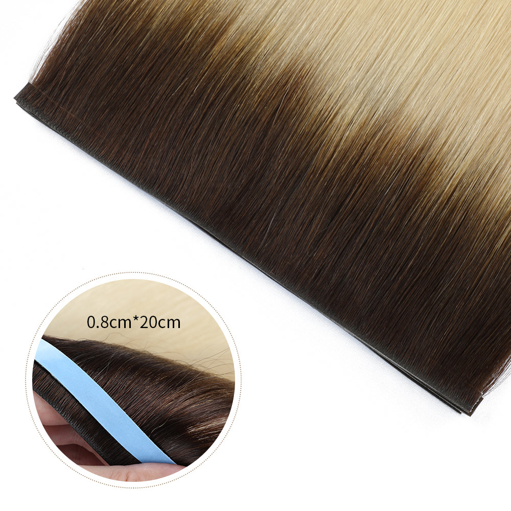 Close-up of Realmhair 20¡Á0.8cm invisible tape-in hair extensions in color #T2/60