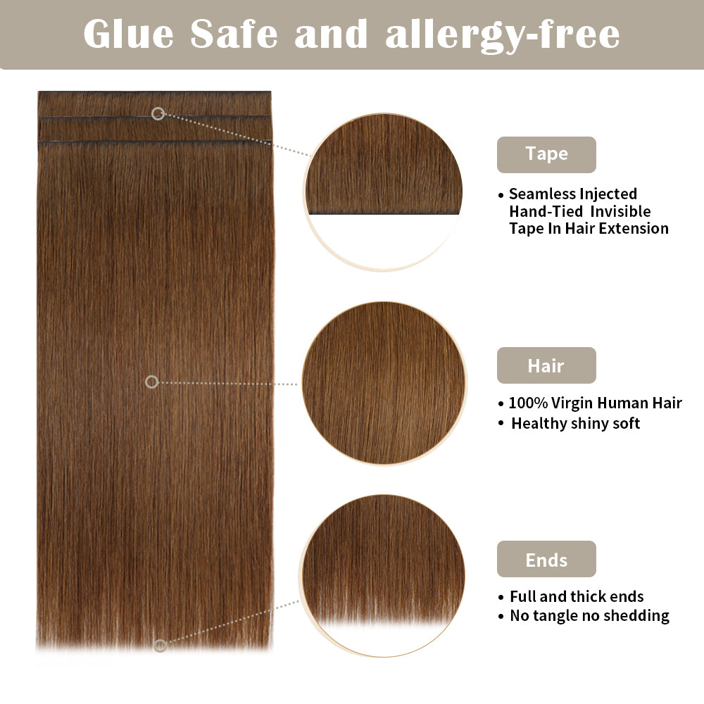 Details of Realmhair invisible tape-in extensions (#6): seamless tape, virgin hair, thick ends