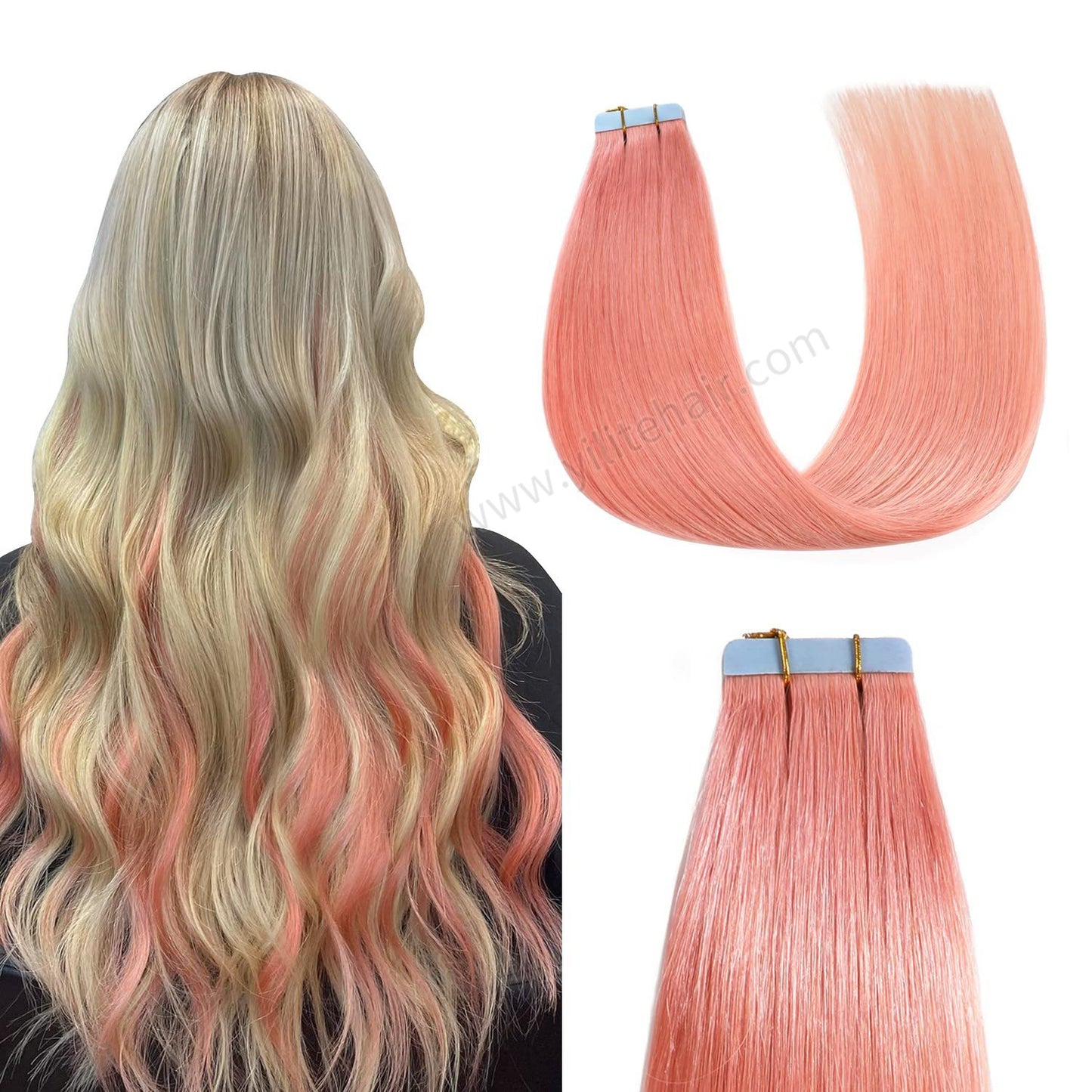 Realmhair Tape In Hair Extensions Tape Ins Invisible Natural Remy Human Hair (#Rose Pink)-Realmhairhair