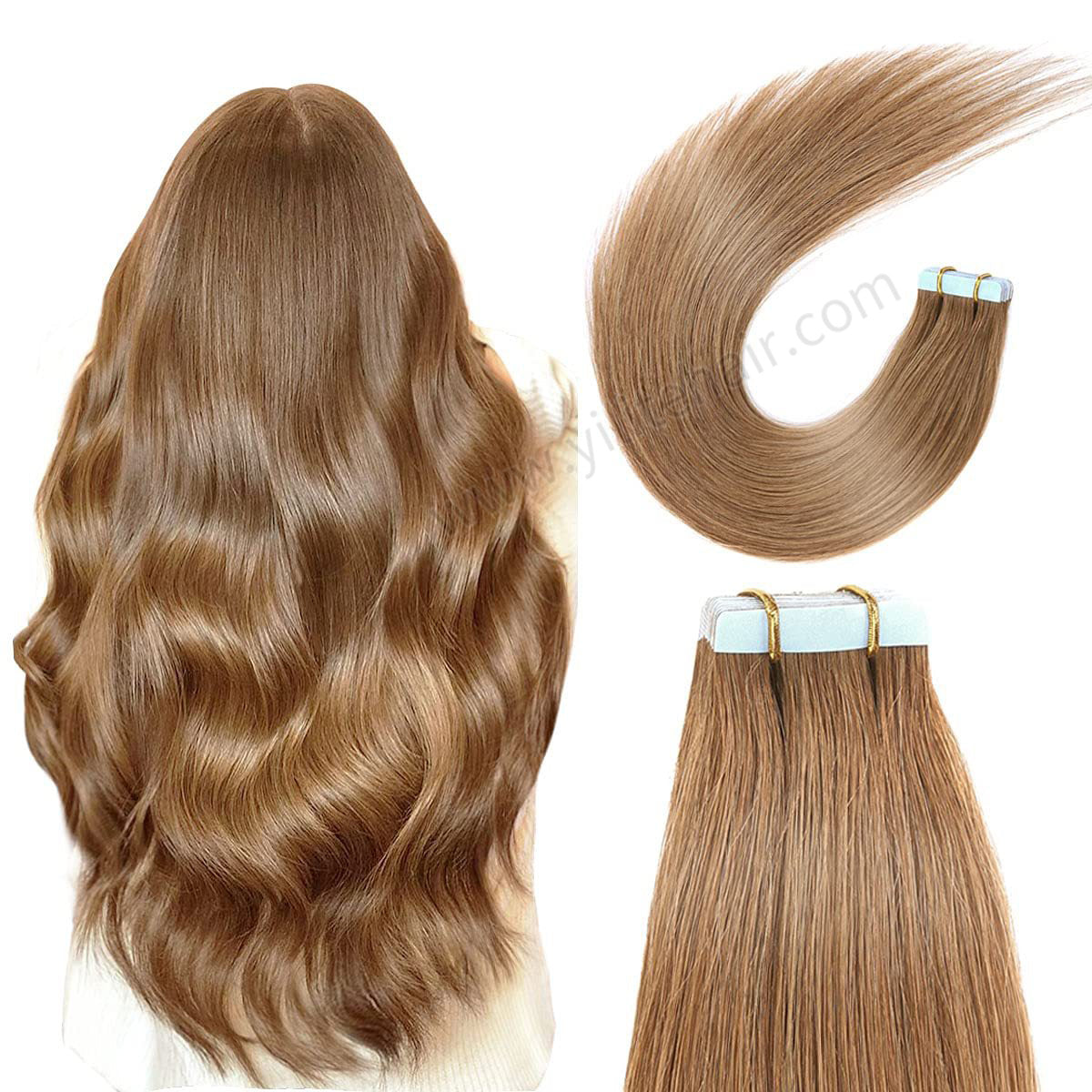 Realmhair Tape In Hair Extensions Tape Ins Invisible Natural Remy Human Hair (#8 Light Brown)