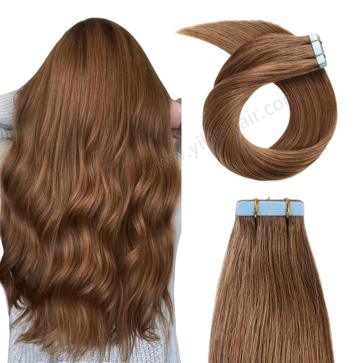 Realmhair Tape In Hair Extensions Tape Ins Invisible Natural Remy Human Hair (#6 Chestnut Brown)