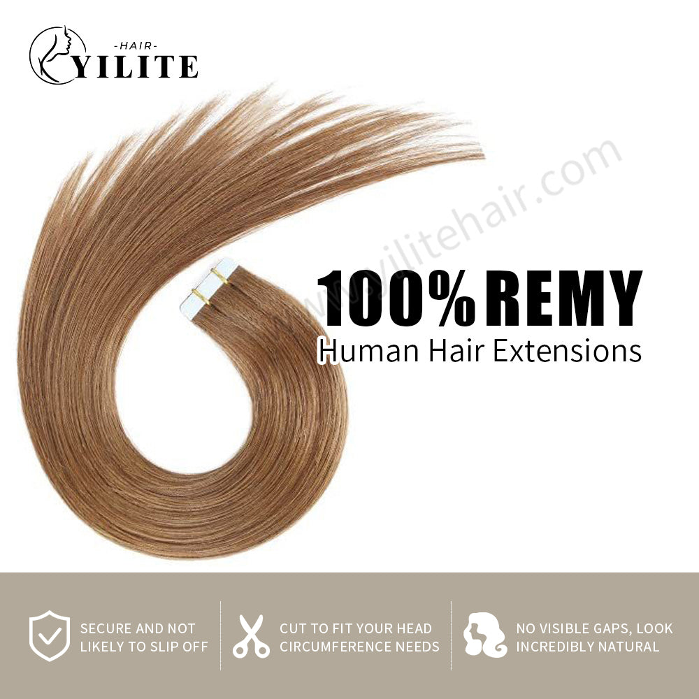 Realmhair Tape In Hair Extensions Tape Ins Invisible Natural Remy Human Hair (#8 Light Brown)