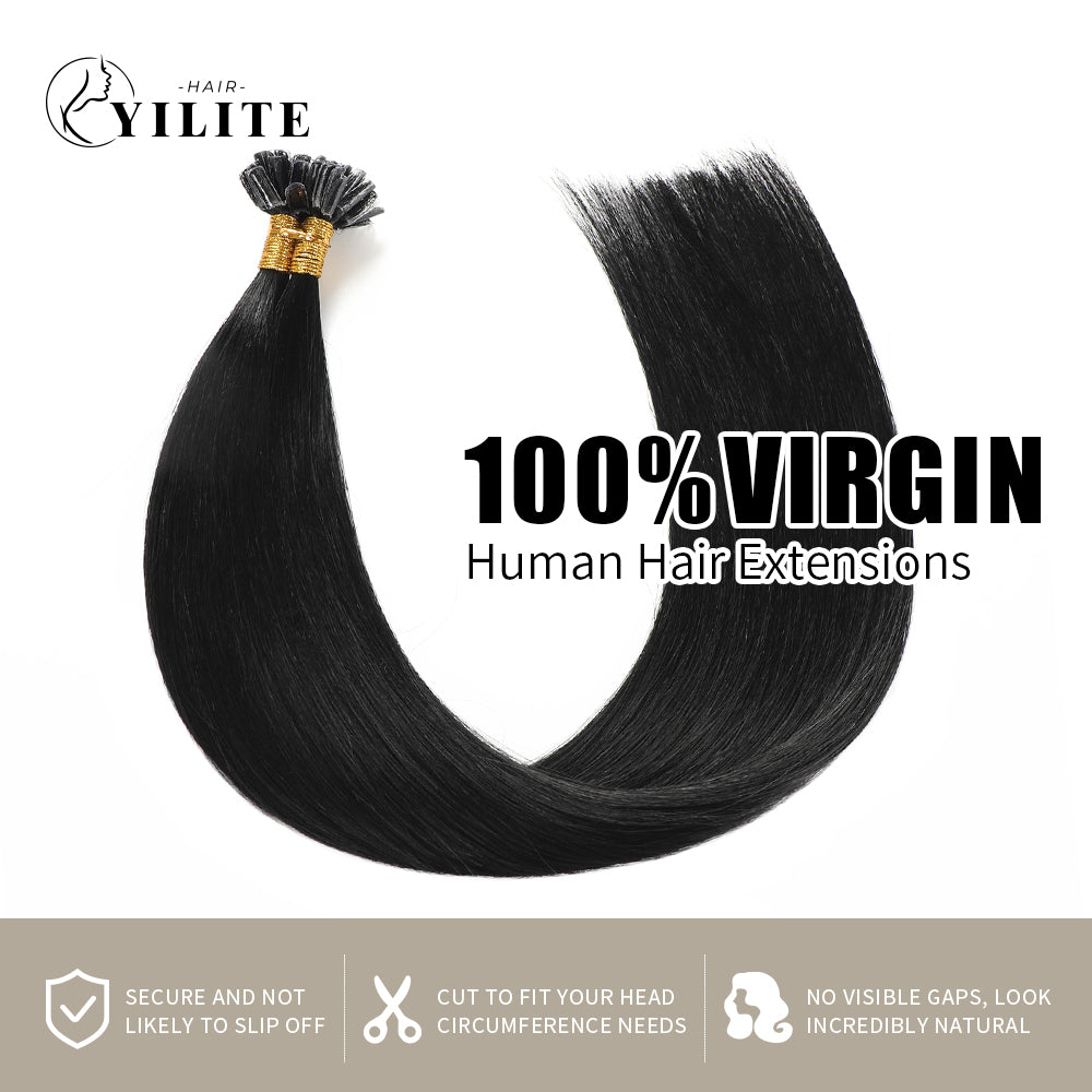 100% virgin human hair Realmhair U Tip extensions (#1 Jet Black)