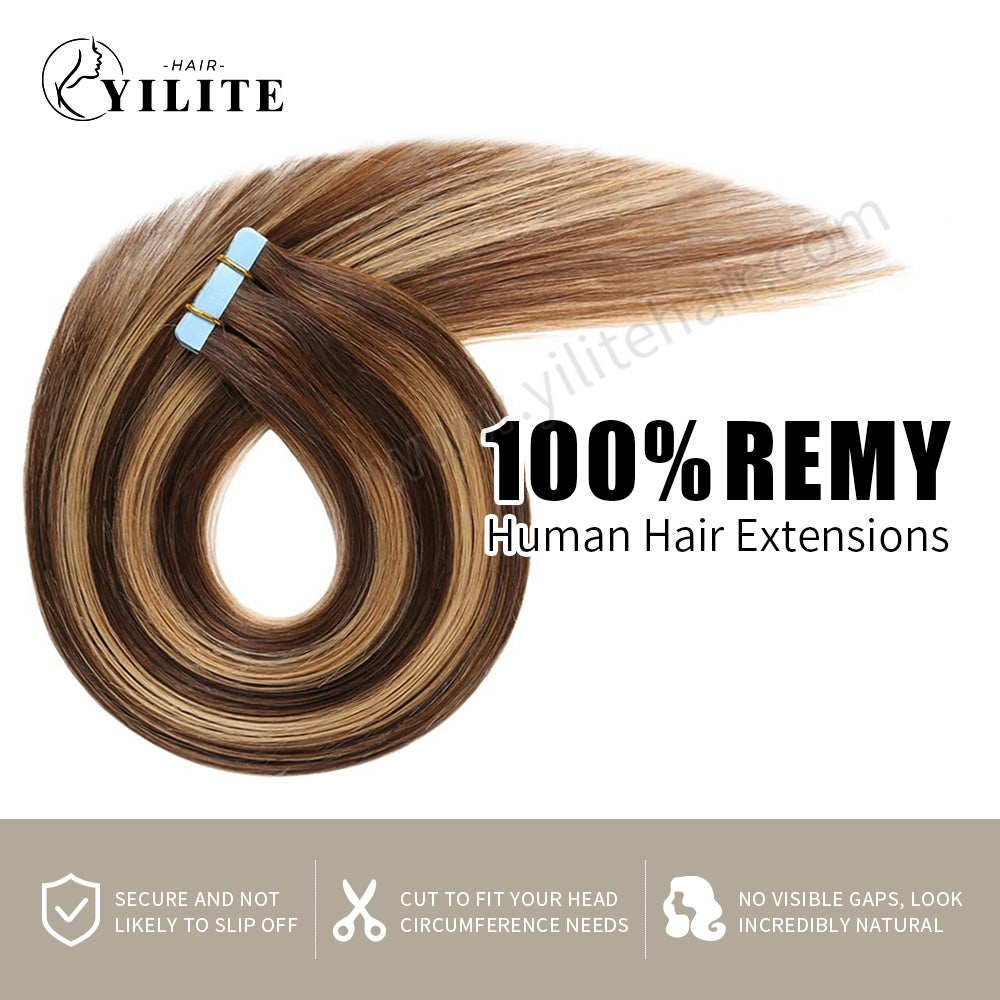 Realmhair Tape In Hair Extensions Tape Ins Invisible Natural Remy Human Hair (#P4/27/T4)-Realmhairhair