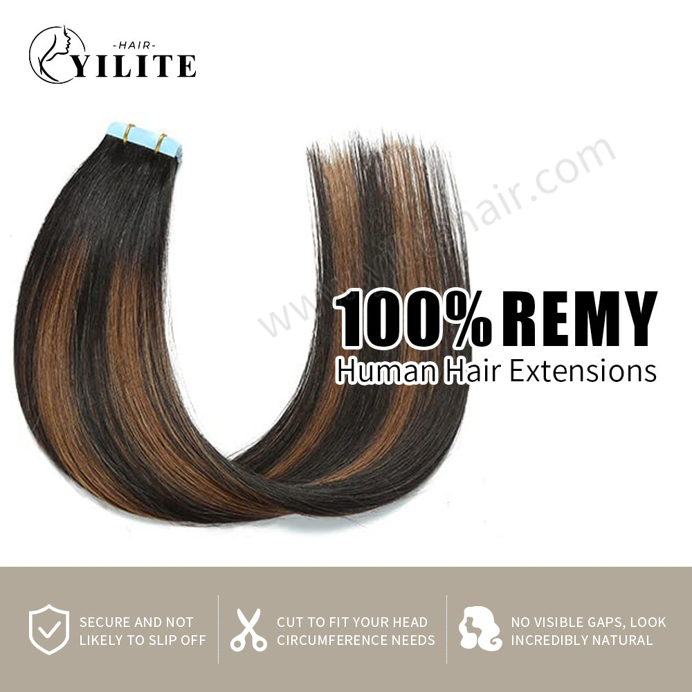 Realmhair Tape In Hair Extensions Tape Ins Invisible Natural Remy Human Hair (#P1B/6/T1B)-Realmhairhair