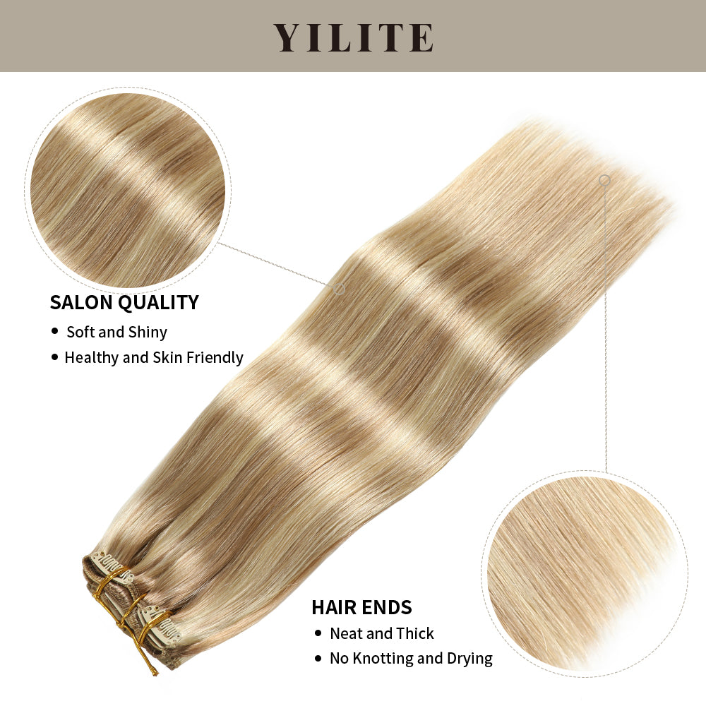 Realmhair clip in hair extensions 8Pcs 18 Clips with salon quality and hair ends (#P18/613)