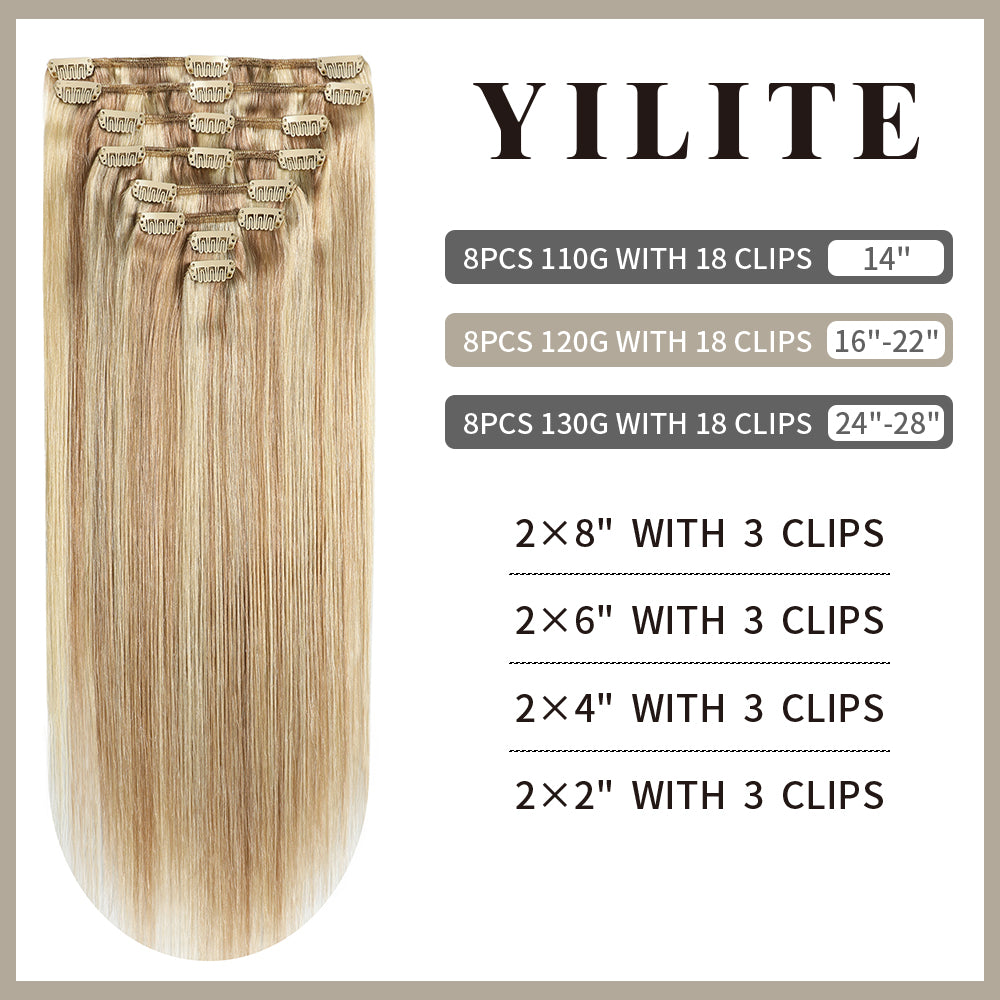 Realmhair clip-in extensions 8pcs 18 clips layout with size and clip count (#P18/613)