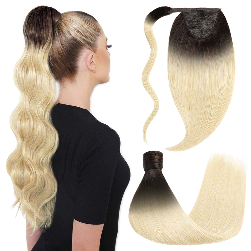 Back view of model showcasing Realmhair ponytail extension with magic paste (#T2/60 )