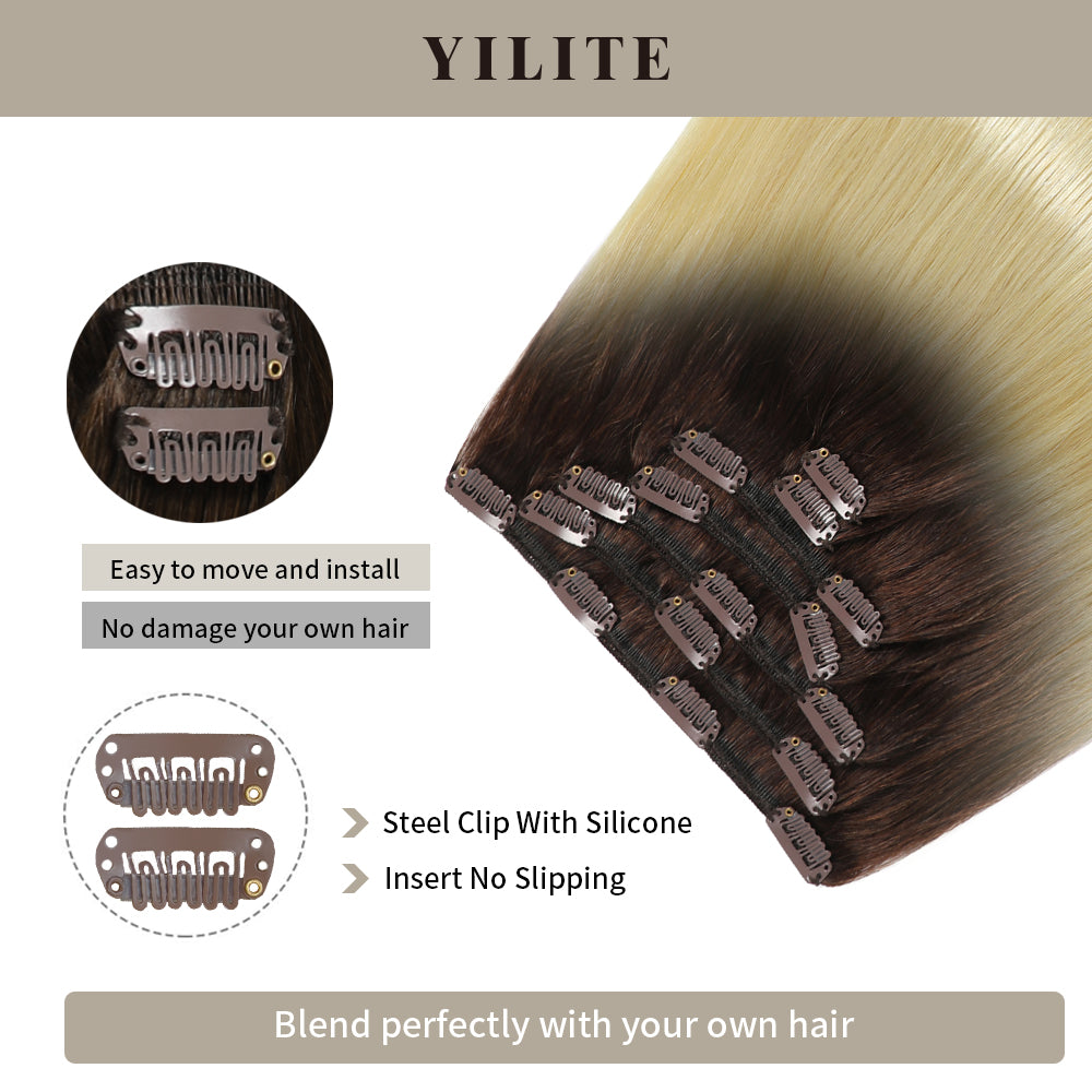 Realmhair Clip In Hair Extensions Human Hair 7Pcs 16 Clips Classic Natural Virgin Human Hair (#T2/60)
