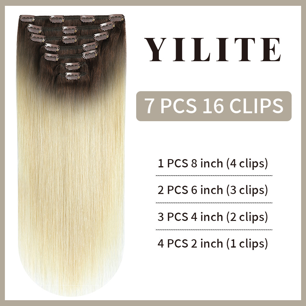Realmhair Clip In Hair Extensions Human Hair 7Pcs 16 Clips Classic Natural Virgin Human Hair (#T2/60)