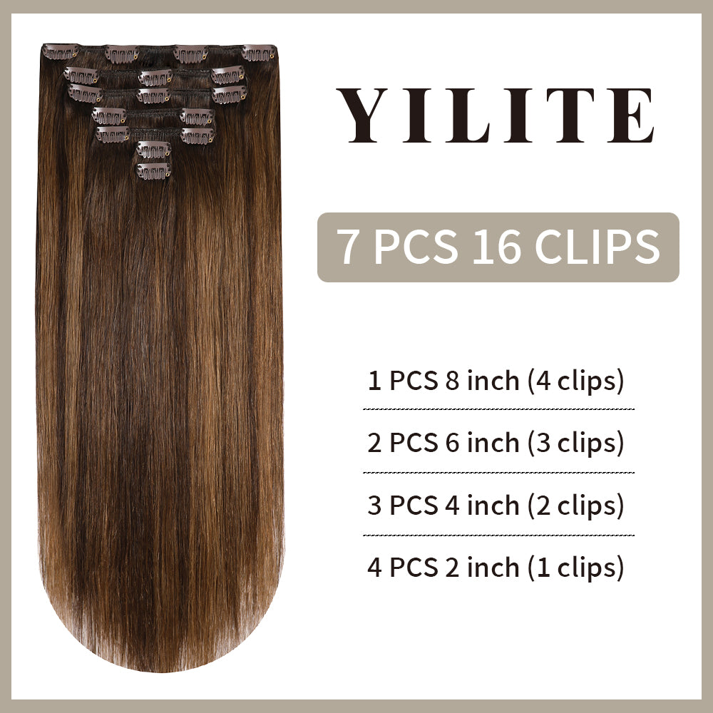 Realmhair clip-in hair extensions 7pcs 16 clips with detailed piece and clip breakdown (#P2/6/T2)