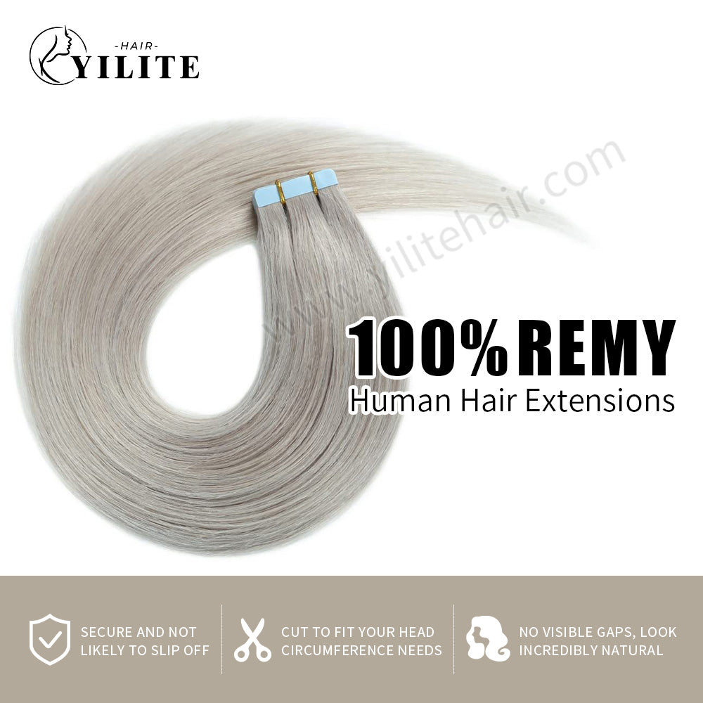 Realmhair Tape In Hair Extensions Tape Ins Invisible Natural Remy Human Hair (#Silver)-Realmhairhair